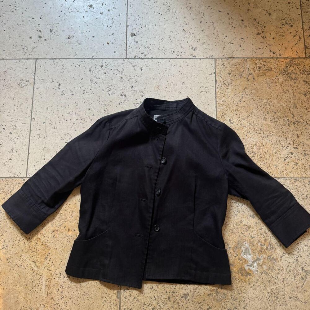 Issey miyake black cropped stand collar jacket